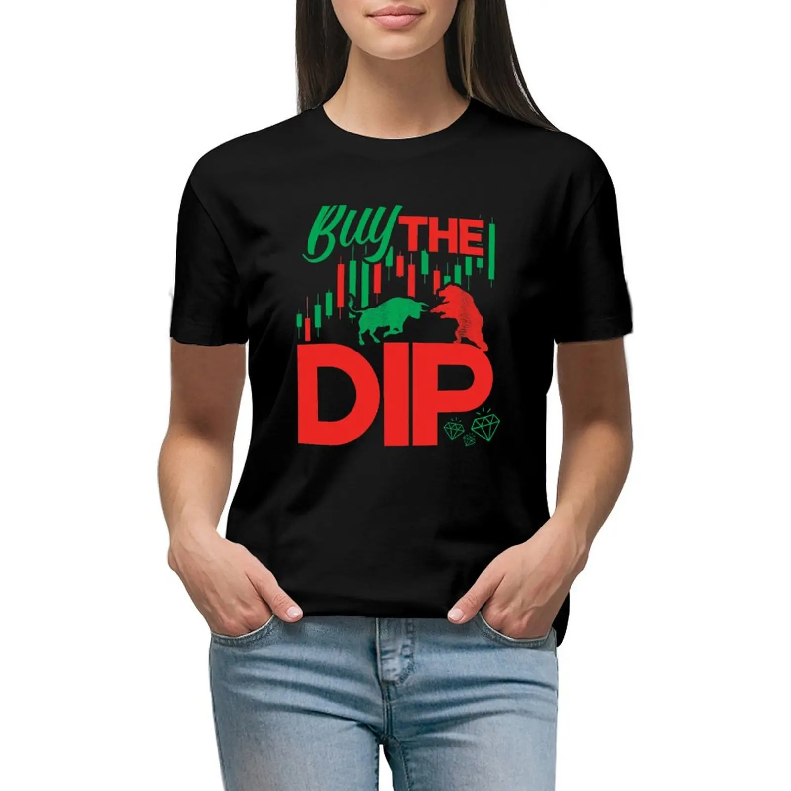 

Buy The Dip Day Trader Moon Day Trading Stock Market Forex Crypto Currency T-shirt Short sleeve tee graphics Women tops