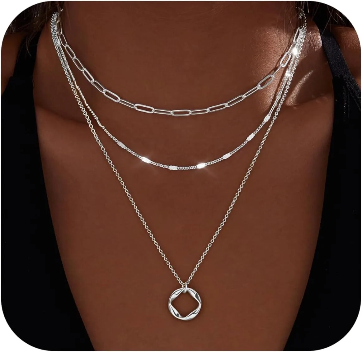 14K Gold Silver Plated Circle Paperclip Chain Pendant Choker Necklace Set For Woman Layered Gold Necklaces for Women Stackable