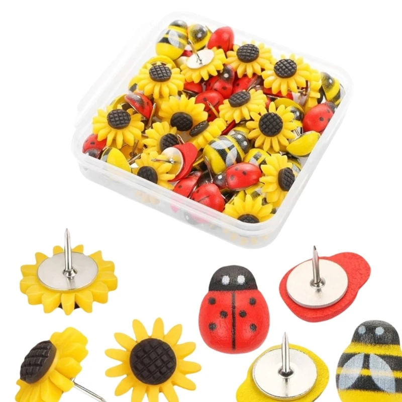 Flower Push Pin Lady Bird Pushpin with Case Decorative Thumb Tacks Map Pin 30Pcs