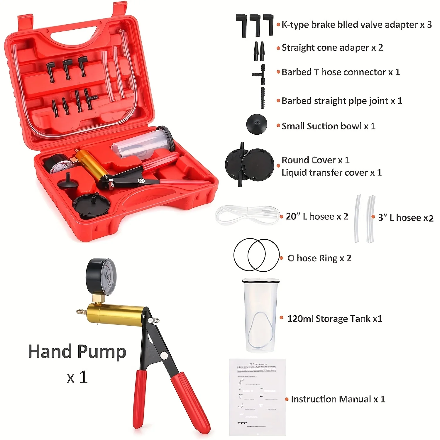 HSEAMALLTester per Pompa a Vuoto Portatile 2 in 1, Brake Bleeding Kit with Vacuum Gauge Adapter,Brake Fluid Bleeder Tool for Automotive Vehicle,Truck And Motorbike HSEAMALLTester per Pompa a Vuoto Portatile 2 in 1, Brake Bleeding Kit with Vacuum Gauge Adapter,Brake Fluid Bleeder Tool for Automotive Vehicle,Truck And Motorbike