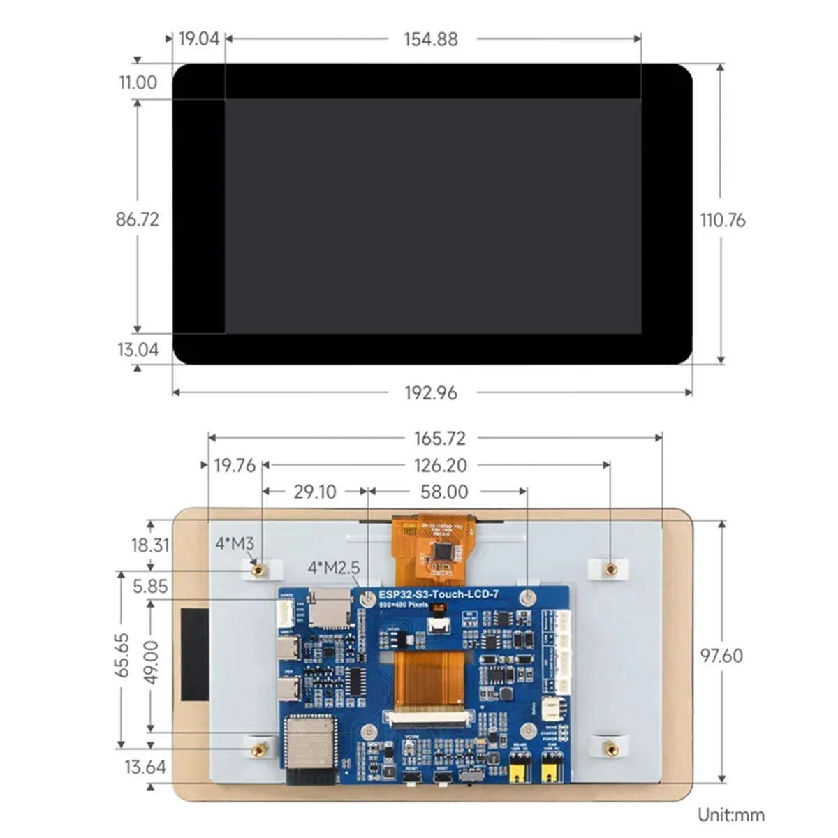 ESP32-S3 7 Inch Touch Display Development Board 800x480 WiFi Bluetooth 5 For GUI LVGL HMI ESP32