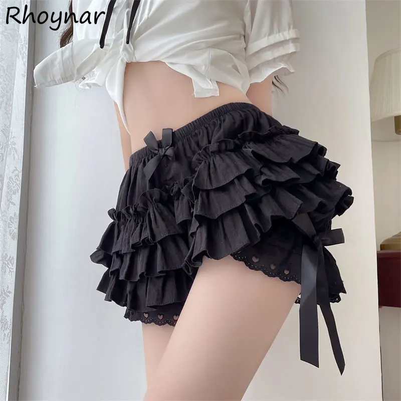 

Summer Leggings Women Baggy Girlish Lolita Style Kawaii Elastic Waist Ruffles Cozy Temper Inside Basic Bow Clothes All-match Ins