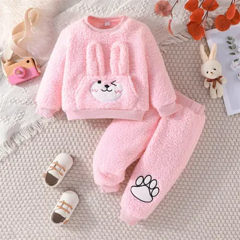 Newborn Baby Girls Clothes Sets New Winter Warm Fleece Suit Sweatshirts Pullovers+Pants 2Piece Outfits Costume Infant Clothing 1
