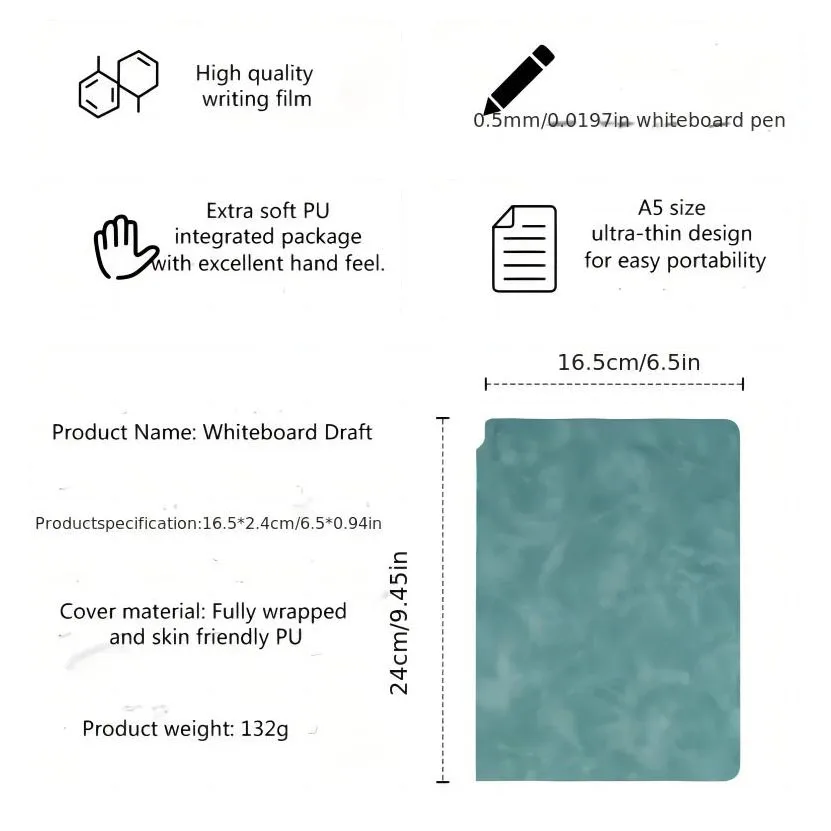 1 Pcs Reusable Whiteboard Notebook Set With Whiteboard Pen Erasing Cloth Leather Memo Pad Weekly Planner Portable Stylish Office - 6