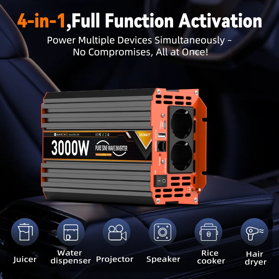 Alimentatore Camper Usb Convertitore Tensione 12V A 230V 1500W - Inverter Con USB, Display LCD, Onda Sinusoidale Modificata Alimentatore Auto - Foto 8