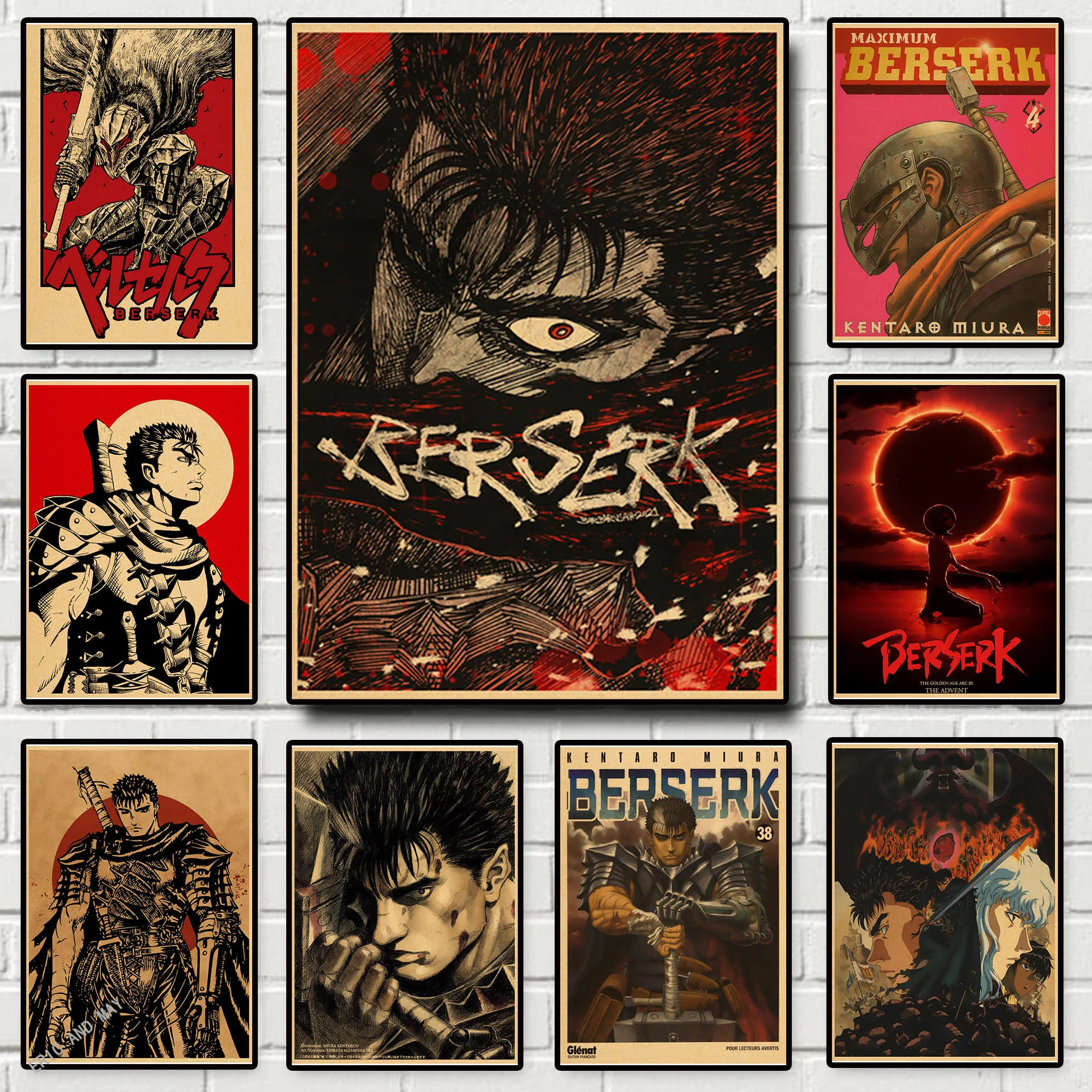 

Classic Animation Berserk Vintage Art Poster Swordsman Print Wall Sticker Decoration Chambre Canvas Painting Art Room Decoration