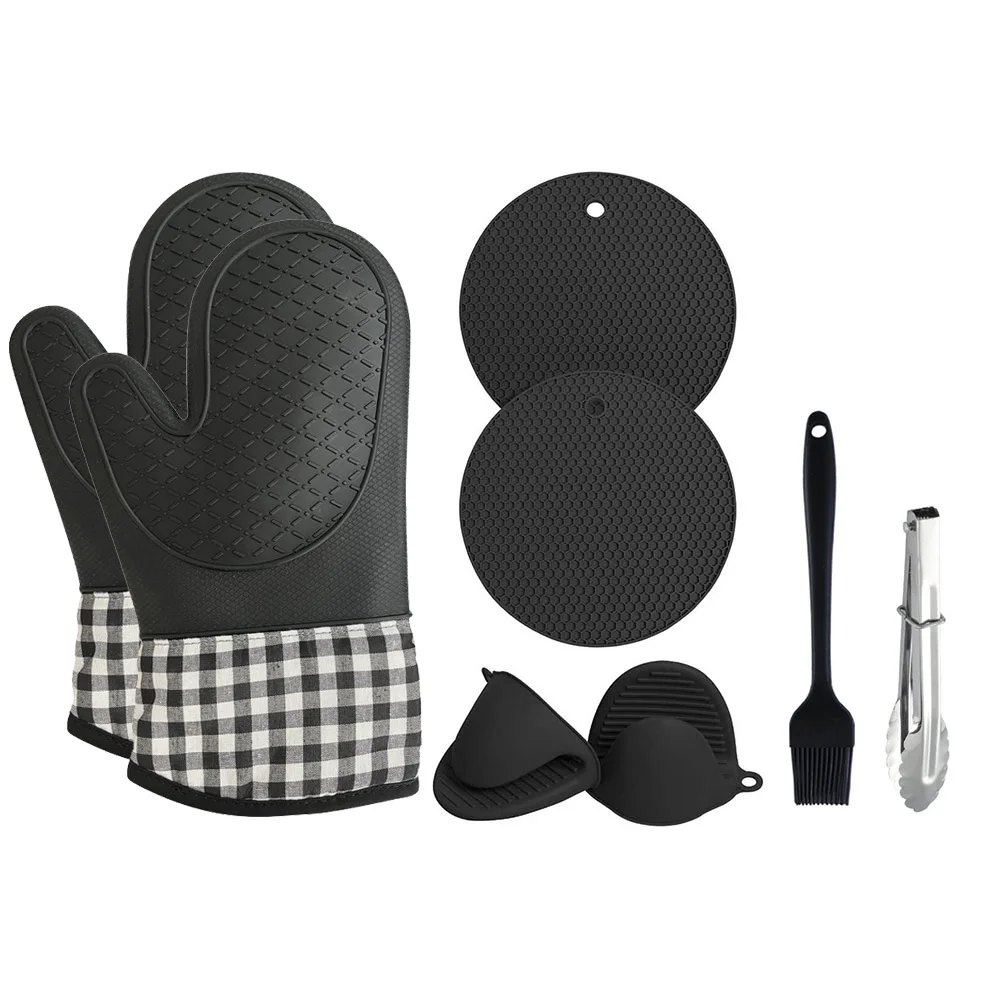 8pcs Heat Resistant Non-Slip Silicone Potholder Gloves Cooking Lovers Oven Mitts Set For Microwave Kitchen Baking silicone oven mitts kitchen gloves silicone oven gloves