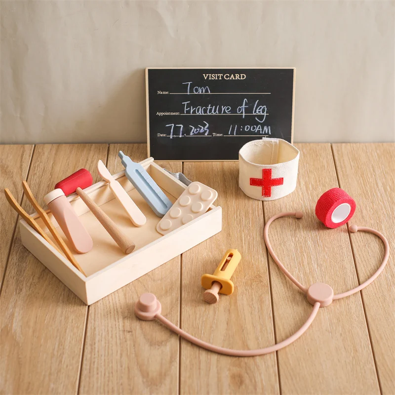 

Children Doctor Montessori Toy Set Wooden Simulation Medical Box Baby Cosplay Play House Games Educational Toys Kid's Toy Gifts