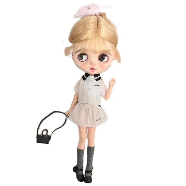 Blythe doll clothing new white shirt+white half skirt short skirt+ 