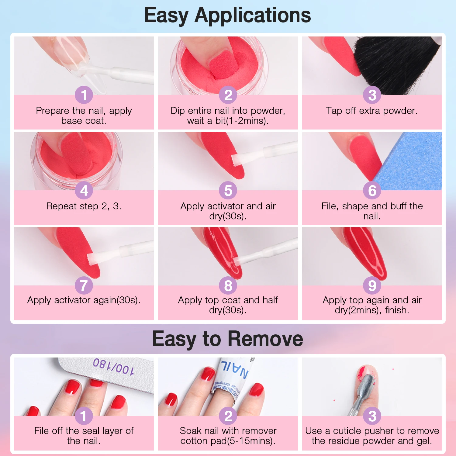 24 Colors Red Pink Dip Powder with Base Top Coat Activator & Essential Tools for Christmas Nail Art Design Winter Holiday Gifts 6