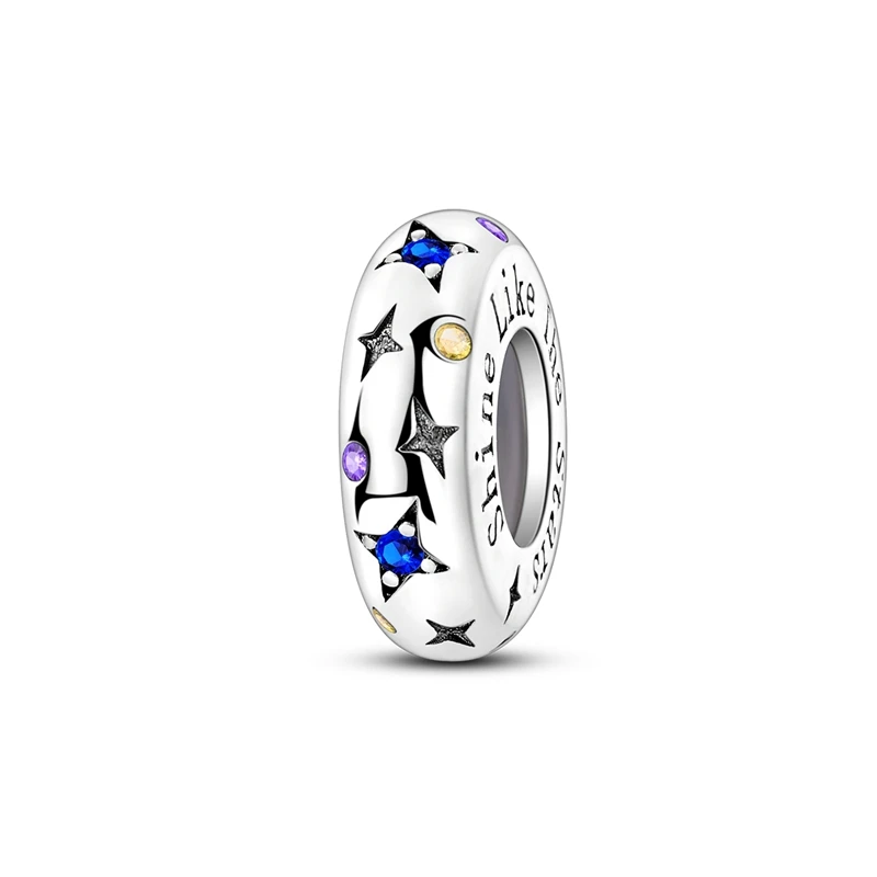 925 Sterling Silver Little Van Gogh Starry Sky Charms Bead CZ Zircon Shining Star Dangle Fit Original Bracelet DIY Women Jewelry