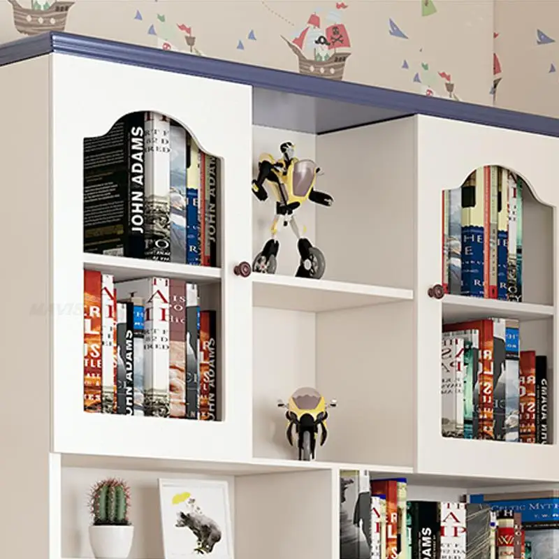 Modern Desk And Chair For Children Rectangle Wooden Computer Table With Three Drawers And Bookcase Boy Kids White Study Desk