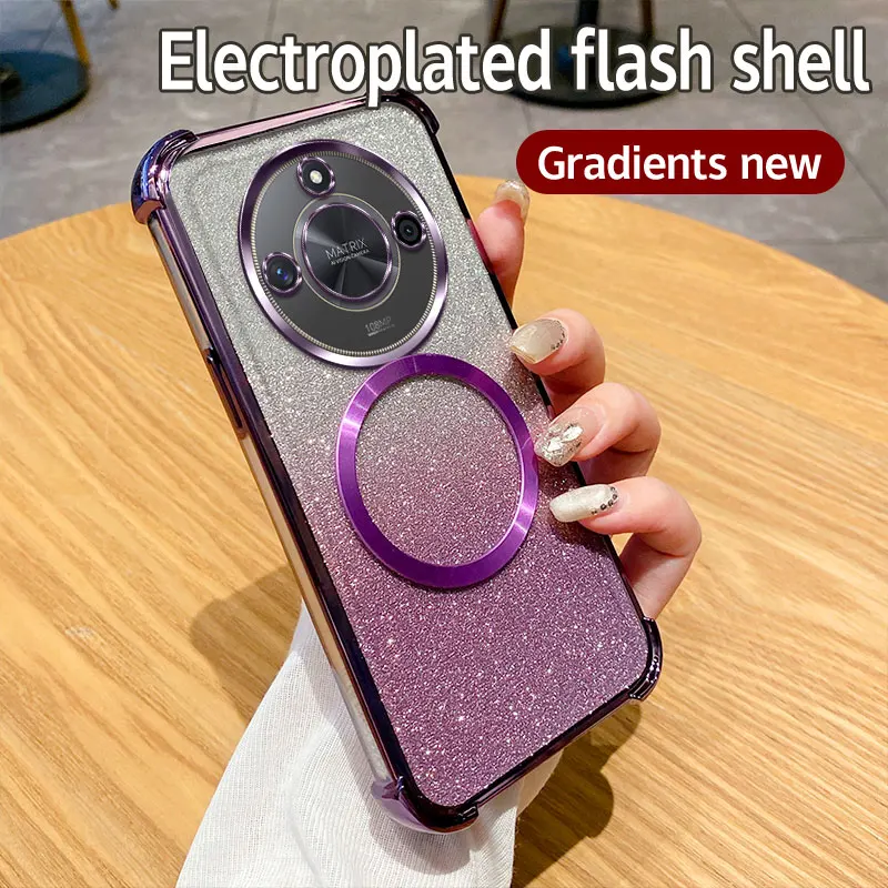 Shockproof Clear Magnetic Ring Glitter Phone Case