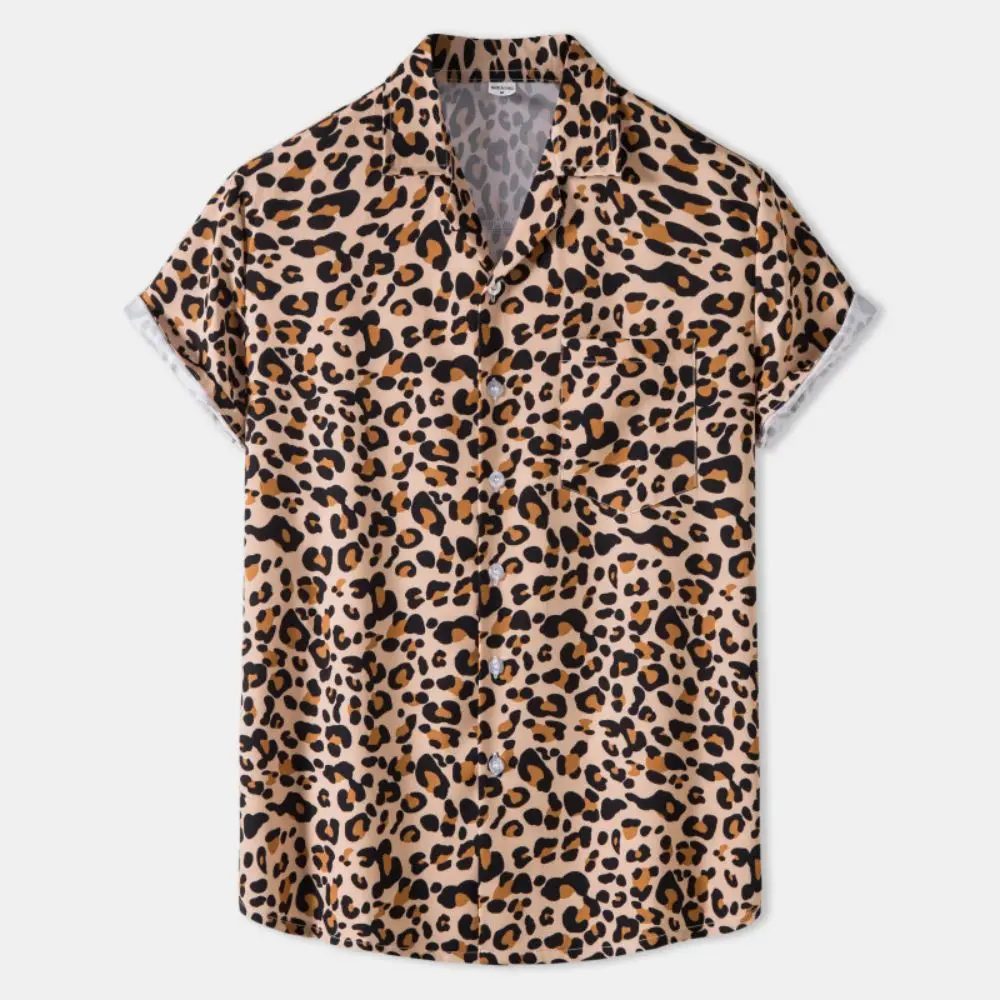 Fashion Leopard Men's Short Sleeve Shirt Oversize Loose Fit Stylish Shirt For Men Lapel Trend Casual Button Up Men's Clothing