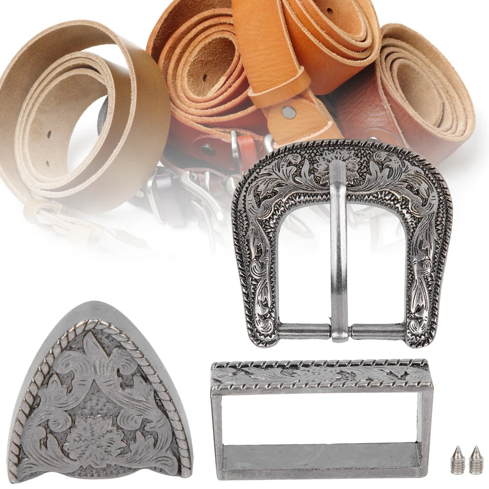Alloy Buckle Belt Buckle Set Vintage Handmade Carving Alloy Waist Belt Set for Collar Saddle Accessories Leather Tools Leather Craft Tools Leather Craft Tool