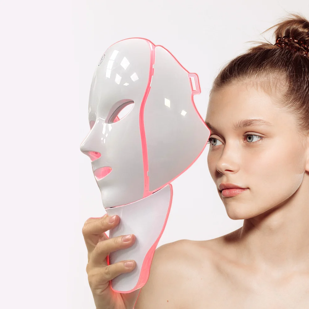 LED Face Mask Red Light Therapy 7 Color Facial Beauty Neck-Face 192LEDs Facial Mask Wireless Home Use Beauty Lovely Gift