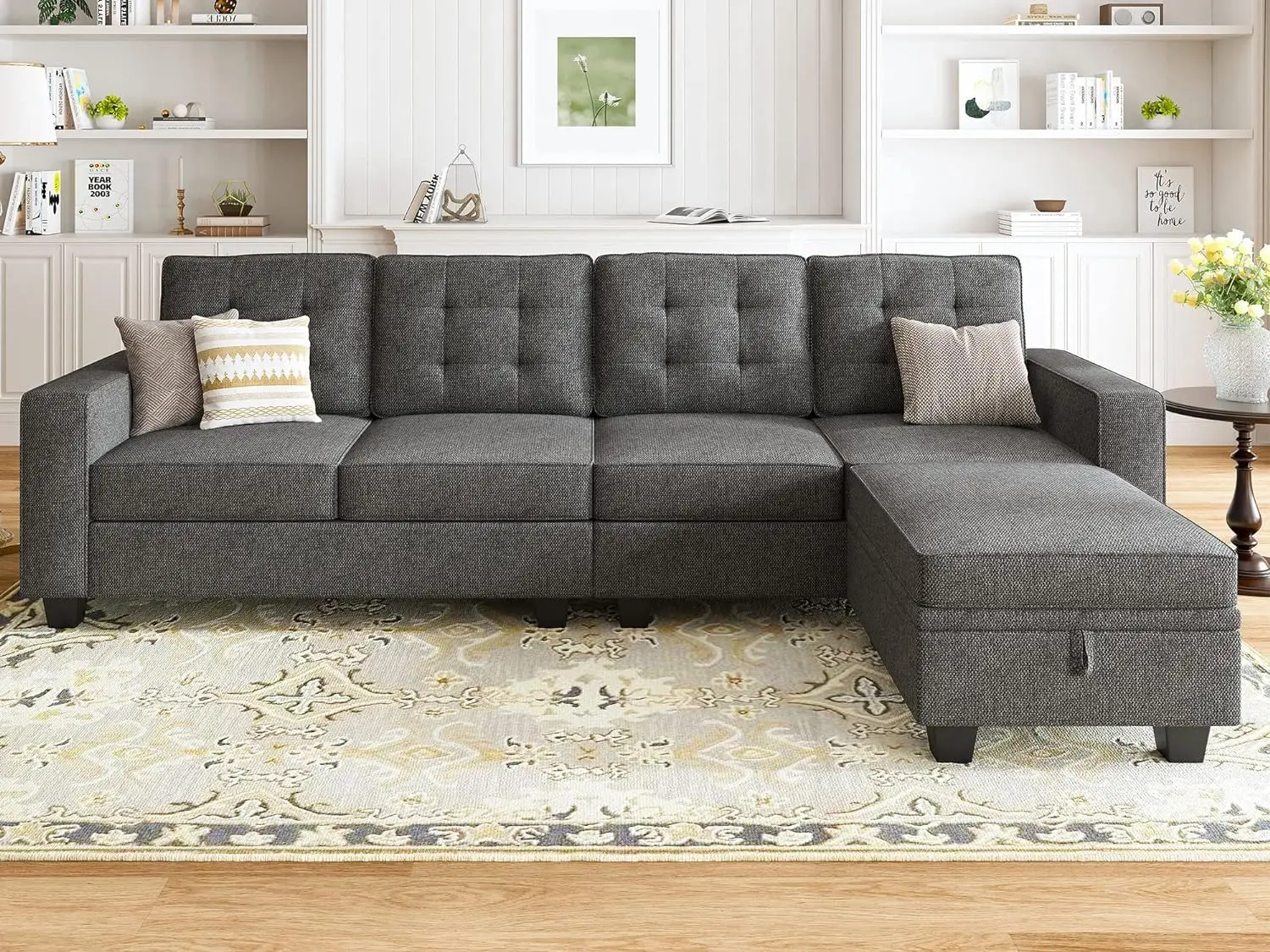 

Секционный диван-трансформер L-образной формы с оттоманкой для хранения, 4-х местный секционный диван с двухсторонним шезлонг, несколько цветов