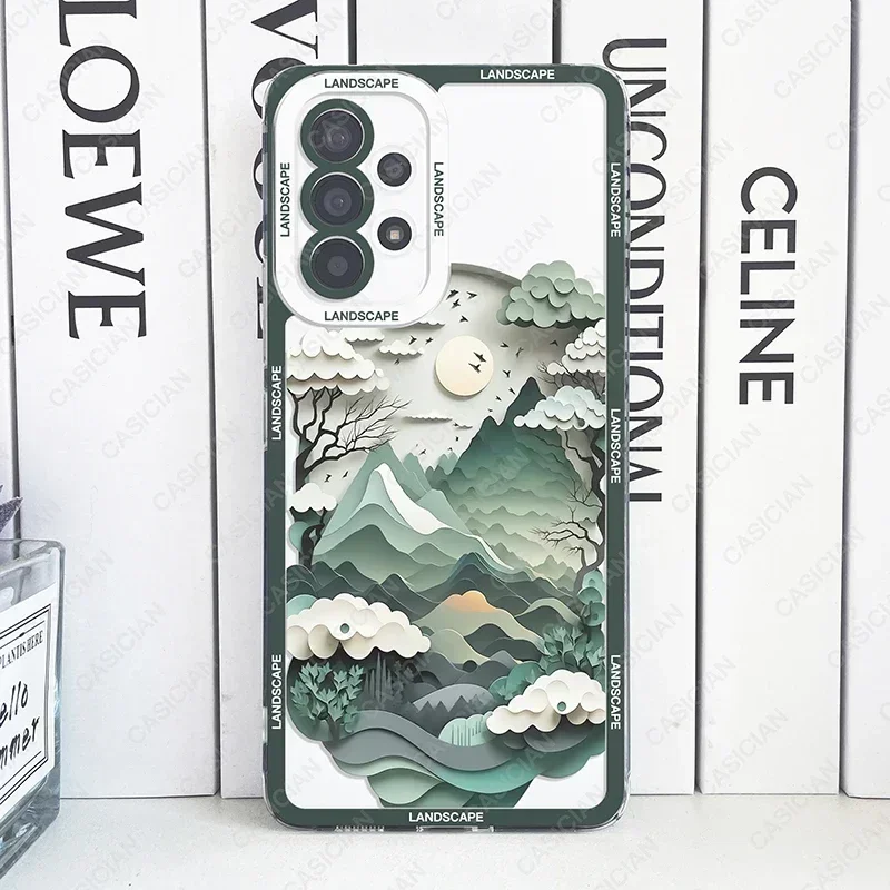 thumbnail image 1 of Case For Samsung Galaxy S20 Plus S21 FE S22 S23 S24 Ultra A53 A52 A54 A33 A34 5G Paper Cute Art Landscape Aesthetic Phone Cover, 1 of 5