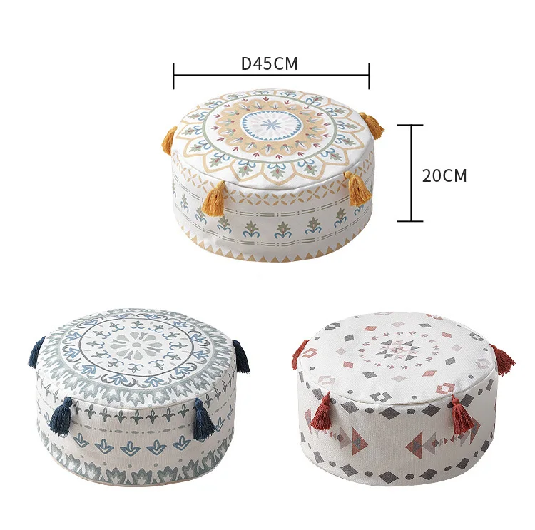 Nordic Boho Unstuffed Ottoman Cover Round Pouf Cushion Floor Seat Foot Stool Cover for Bedroom Entrance Living Room Decor