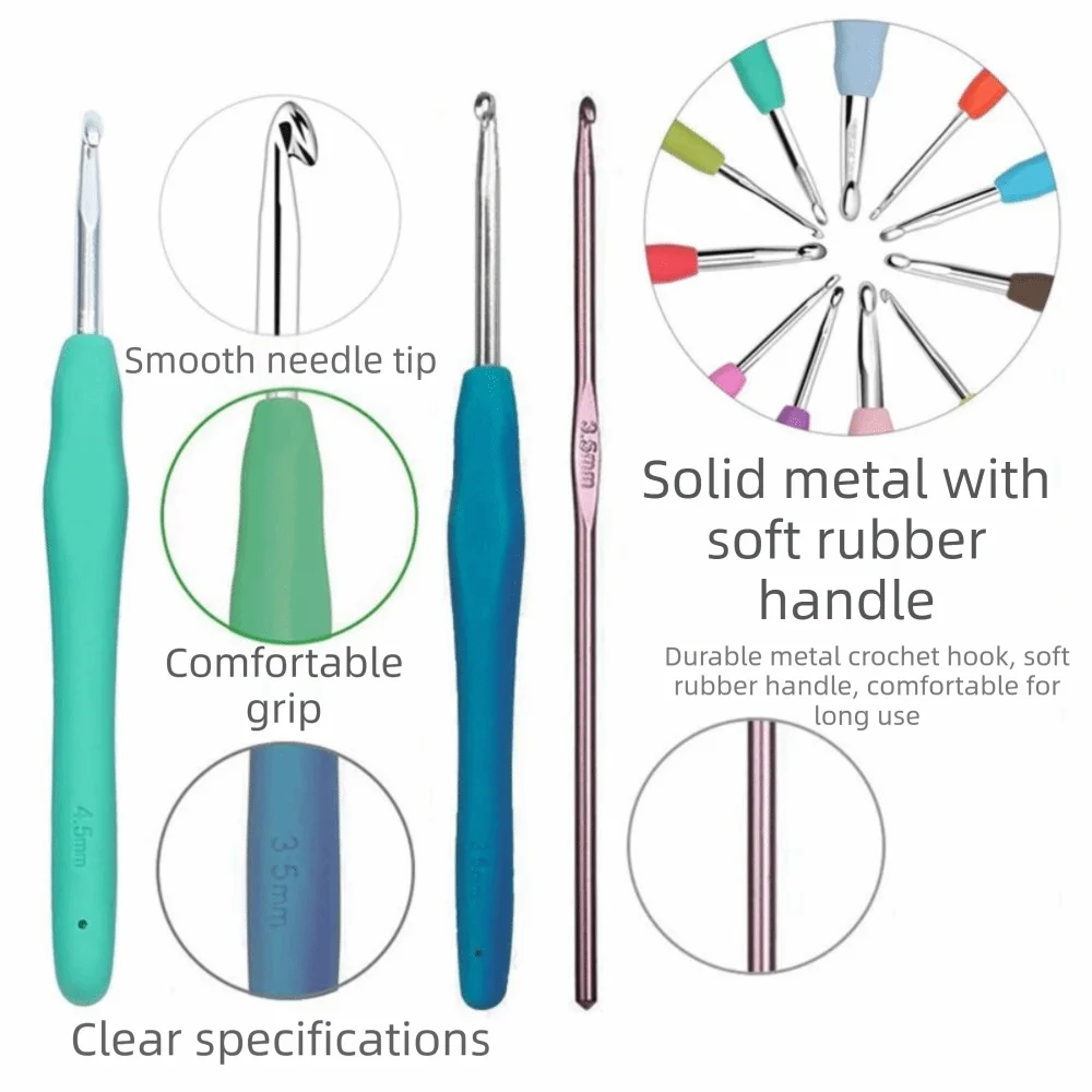 Ergonomic Handles Crochet Hooks Set Soft Handles 5/9/12Size Knitting Needles for Beginners Bolded 2-8mm Crochet Needle Kit 2
