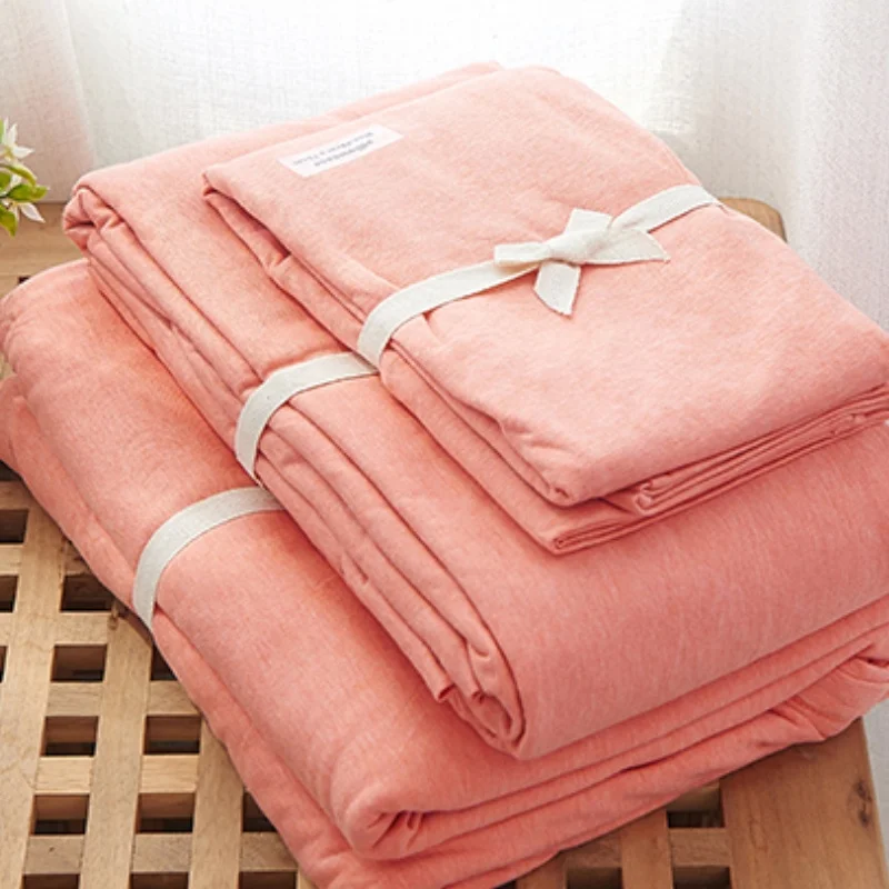 

Four seasons simple pure cotton striped solid color high-end bed sheets and blankets