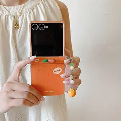 Korean Orange Pattern Phone Case with Fruit Pendant - Galaxy Z Flip 8 (A)
