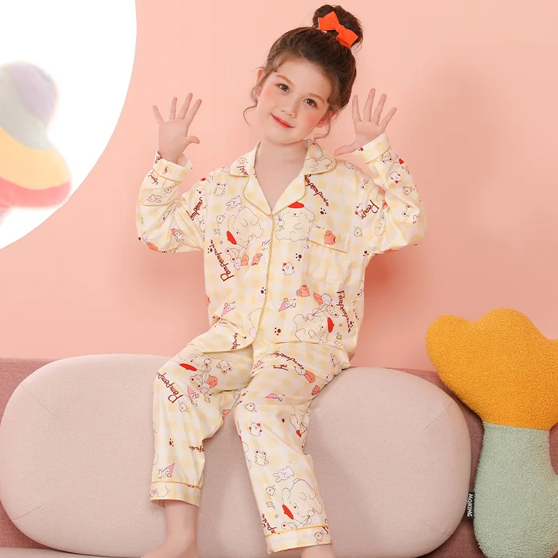 Kawaii Sanrio Pajama Sets Girls Lapel Soft Breathable Print Sleep Costume Gal Causal Comfortable Housewear Autumn Winter 2