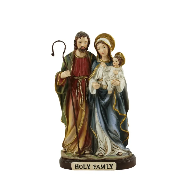 Elegant Sacred Family Figurine - Joseph, Mary, and Baby Jesus Home Décor Sculpture for Warm and Inviting Living Spaces