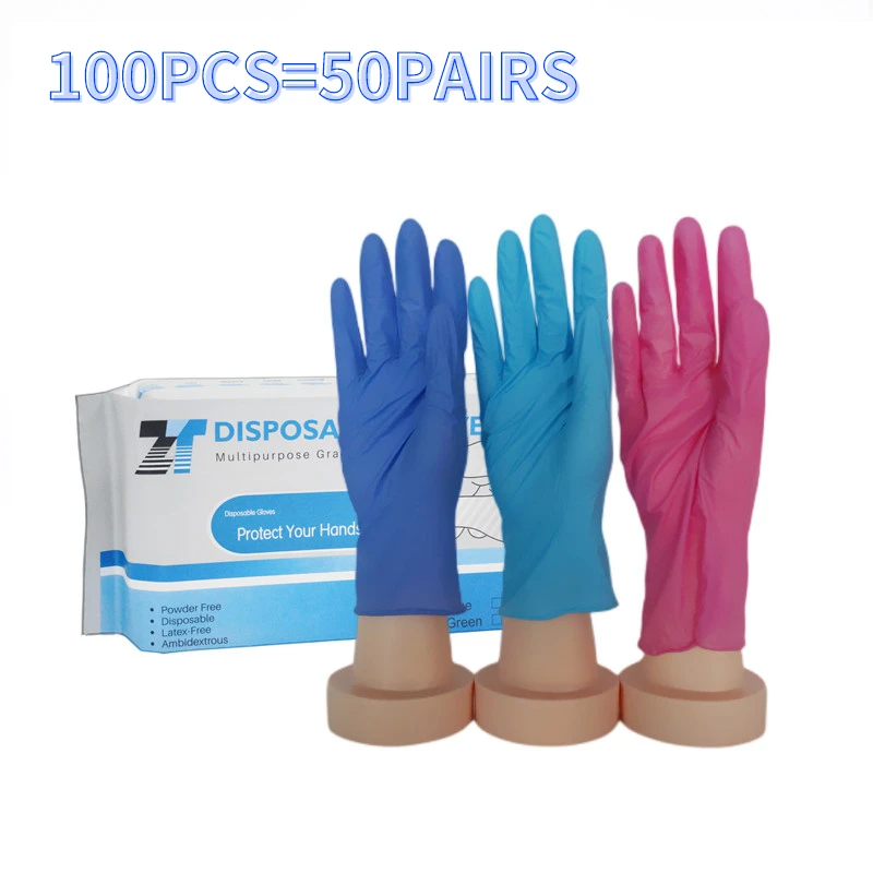 100pcs Nitrile Glove Black Pink Blue Powderfree Household Kitchen
