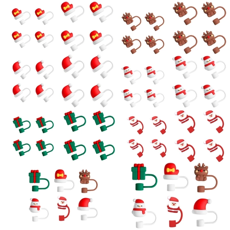 

Y1UU 4Pieces Christmas Silicone Straw Cover Set Snowman Glove Straw Cover Fun