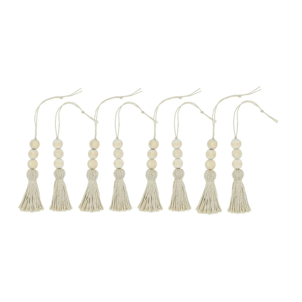 

Wood Bead Garlands Wooden Tassel Beads Ornaments Cotton String Bead 8pcs Farmhouse Beads Tasels Rustic Bead Decor for Home