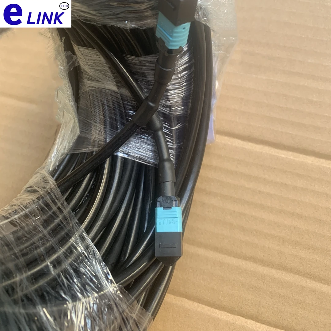 아머드 패치코드 MPO OM3 TPU MTP, 12 코어, 40m-120m, 80m, 50m, 100m, 12C 타입 B MM, 12 섬유 광섬유 점퍼, 야외 ftth elink