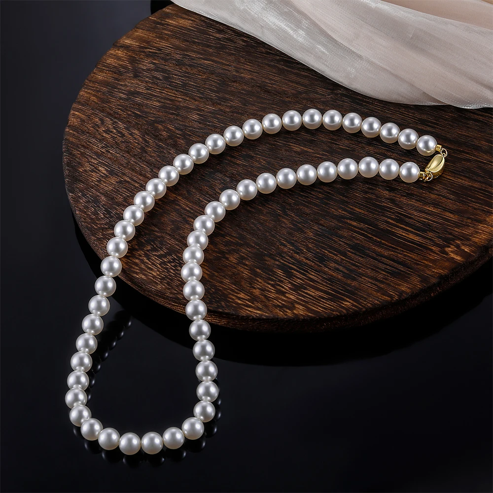 Trumium Vintage Elegante 6/8/10mm Collana girocollo con catena di perle bianche per le donne Festa di nozze Moda Gioielli semplici Giris Regalo  36
