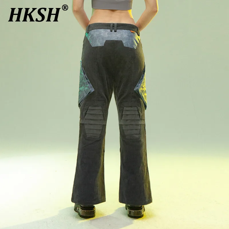 

HKSH Men's Tide Punk Corduroy Motorcycle Style Flared Version Casual Pants Streetwear Waste Land Chic New Niche Overalls HK1040