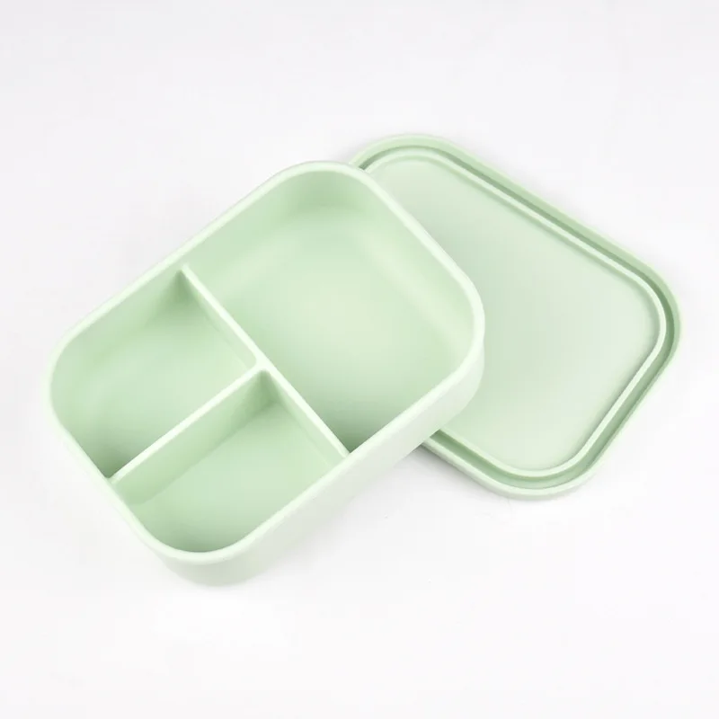 Silicone 3-Lattice Lunch Box Food Grade BPA Free Microwave Bento Box cold storage Safe Lunch Snack & Food Container With cover