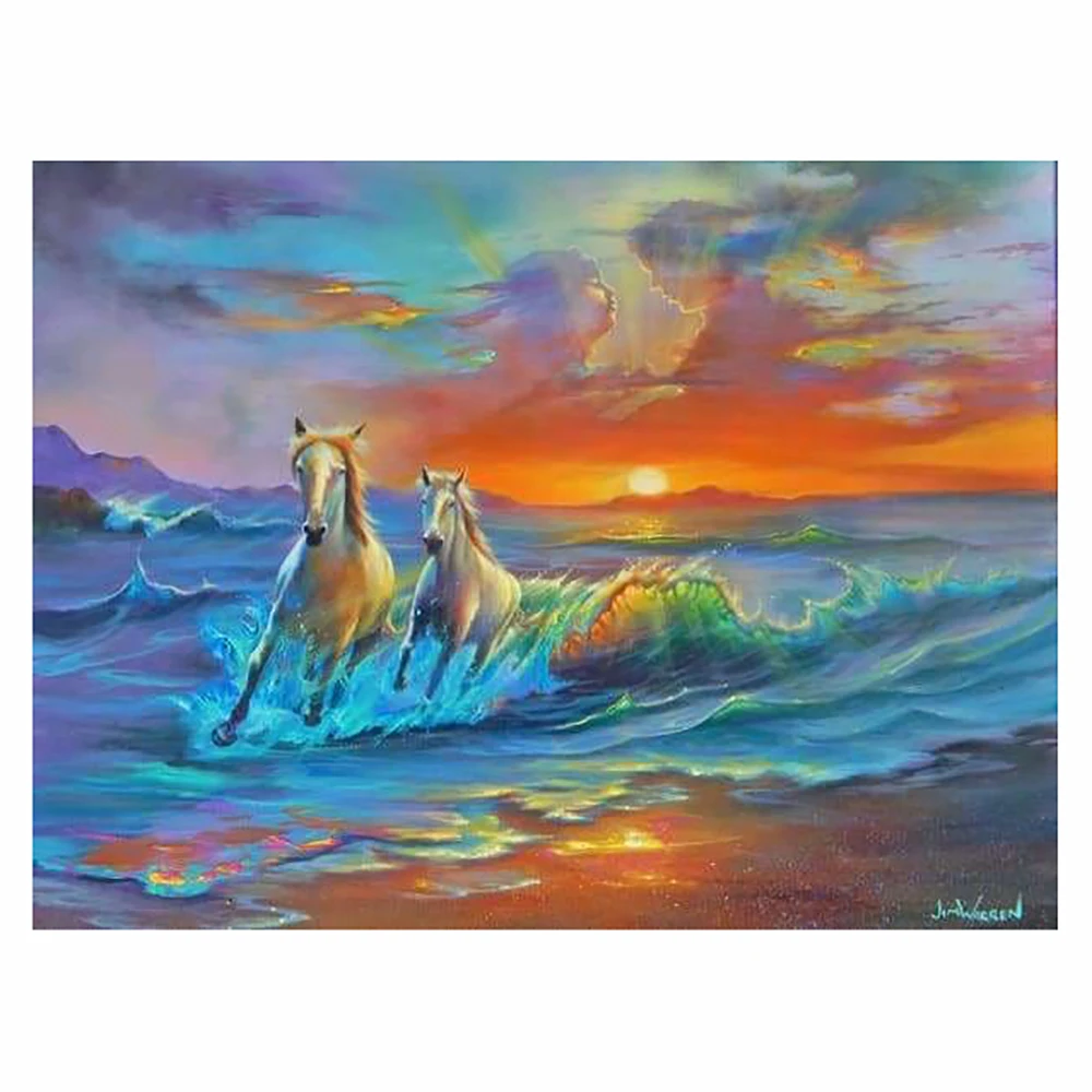 

Алмазная 5D живопись LZAIQIZG «сделай сам», рисование лошади, бег с волной, вышивка крестиком с животными, украшение ручной работы для дома