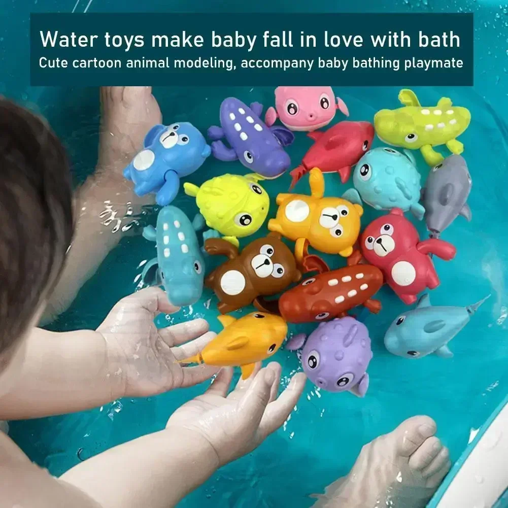 Baby Bath Toy Animal Cute Cartoon Shark Crocodile Classic Baby Water Toy Infant Swim Chain Clockwork Kids Beach Bath Toys Single 6