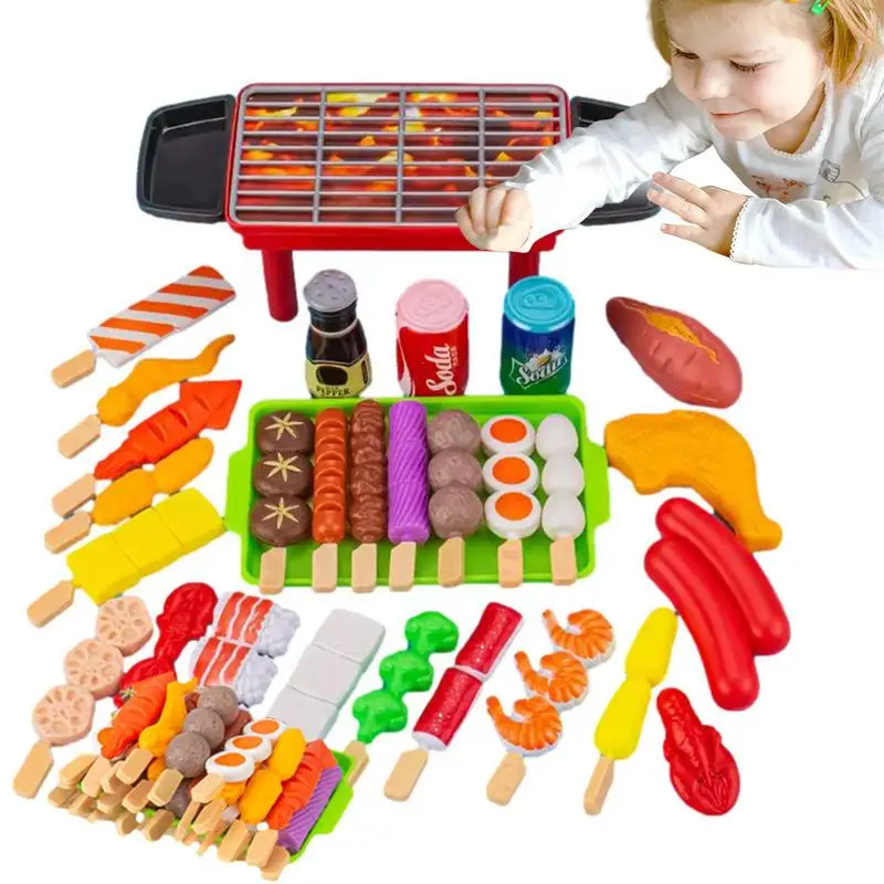 

BBQ Grill Toy Food Fake Food Accessories For Pretend Play Barbecue Cooking Playset Camping Toy Interactive Toys For Kids Outdoor