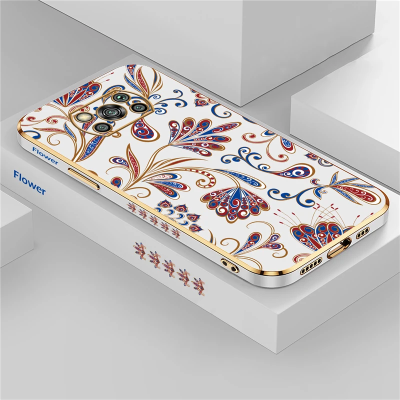 Luxury Plating Silicone Soft Cover with Patterned Floral Design