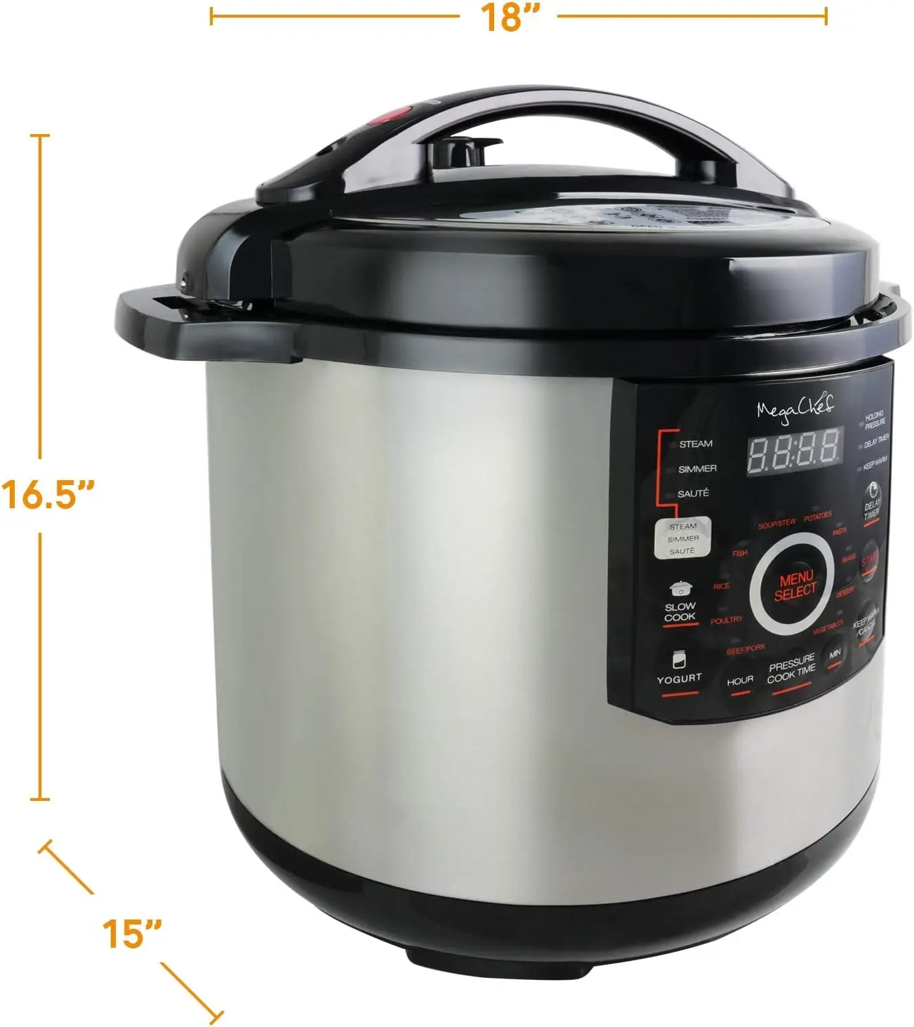 Digital Pressure Cooker with 15 Preset Options and Glass Lid, Silver
