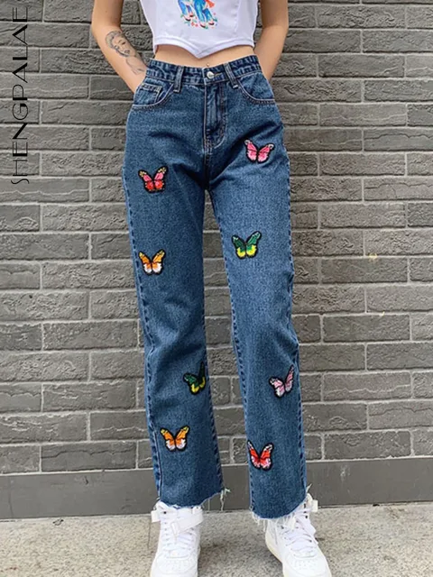 Casual Jeans Woman Long s Cowboy Female Loose Streetwear Butterfly 1