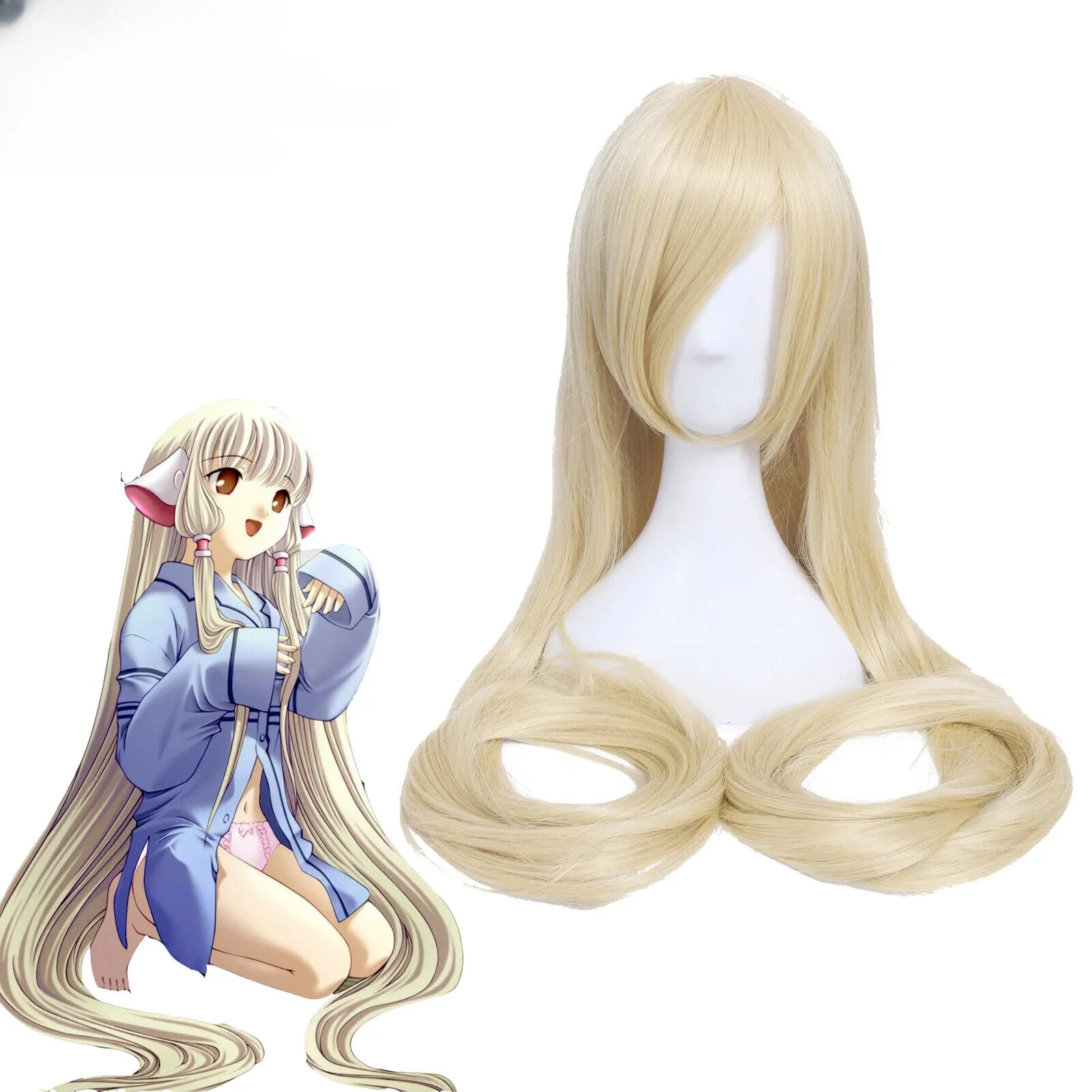 Wholesale  SUSA Ship Eruda Chobits Beige Light Blonde Cosplay Wig Extra Long Straight Wigs