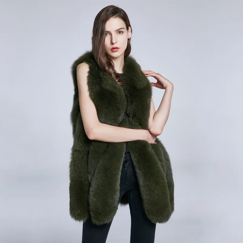 Whole Skin Fox Fur Grass Vest Coat Medium Long Large Water Drop Tank Top Sweater Coat