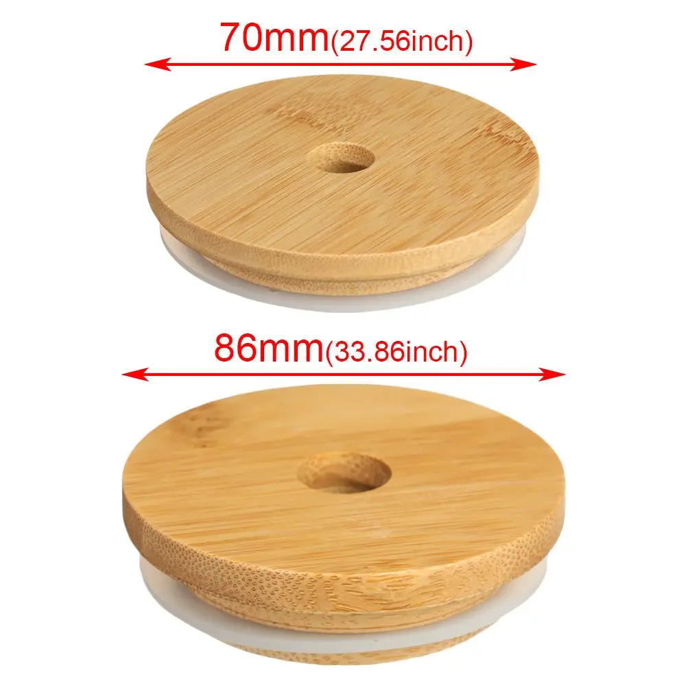 Reusable Covers Caps Storage Bottles Wide Mouth Cup With Straw Hole Mason Jar Lid Bamboo Wood Lids