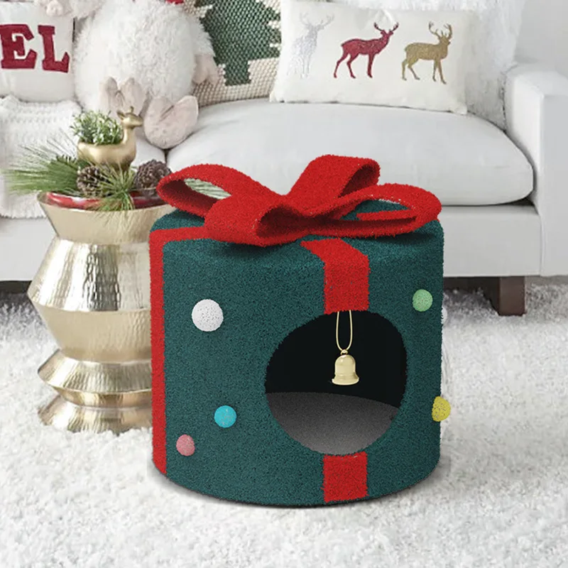 

Christmas Cat Bucket Cat Nest Foreign Trade Winter Warm Cat Nest Cushion Semi enclosed Safety Holiday Gift Box Nest