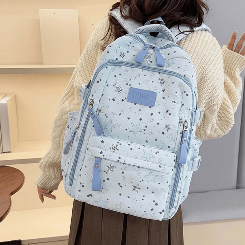 Cute Print Star Backpack Lightweight Large Capacity Nylon Backpack College Style Cloth Students School Bag Daily 1