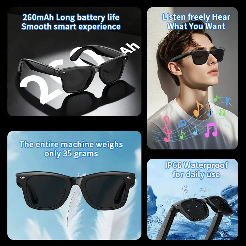 LIGE UV Detection Smart Glasses Heart Rate Blood Oxygen Health Monitor Sports AI Translation Voice Call BT Music Play Sunglasses