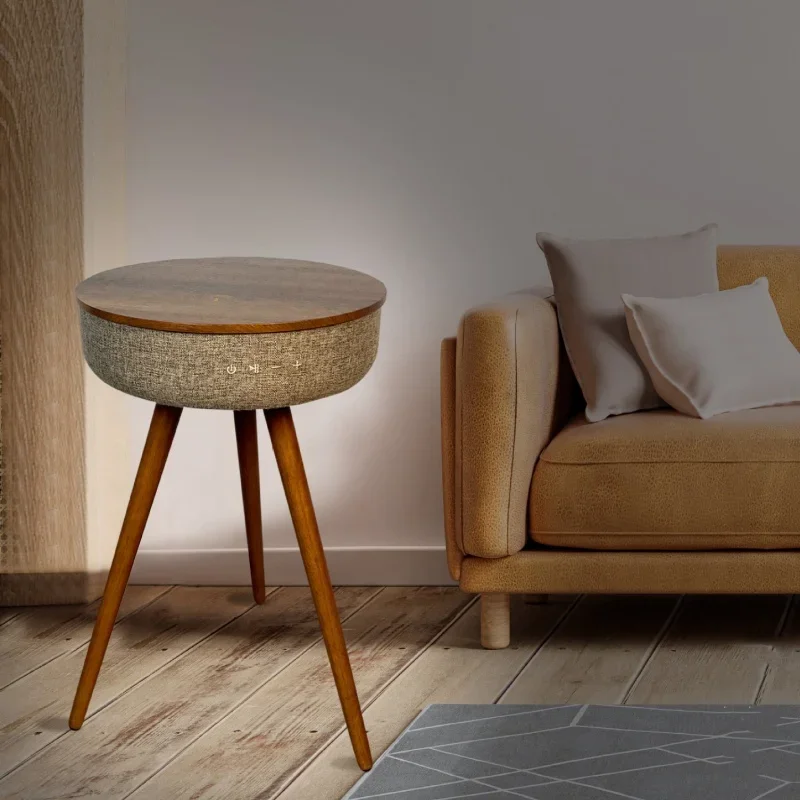 Creative Smart Round Tea Table Bluetooth Stereo Audio Sofa Side Table Nordic Style Music Coffee Table with Wireless Charging