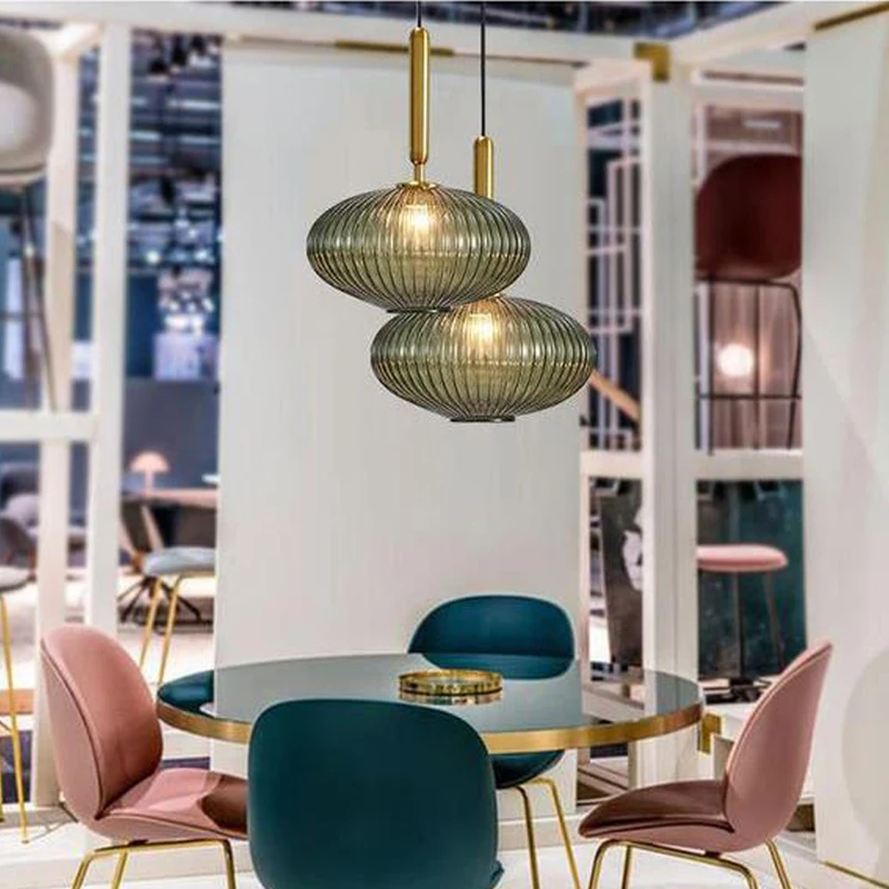 

LED Nordic glass pendant lights Retro restaurant pendant lamp Creative living room Lamp Simple bedside lamp E27 light