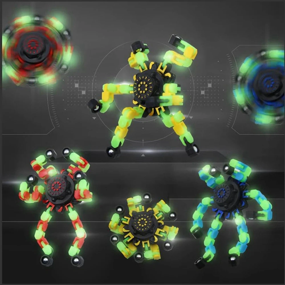 

4Pcs Fidget Spinners Glow in The Dark Fingertip Gyro DIY Deformable Robot Funny Sensory Toys Decompression Spinner Party Favors